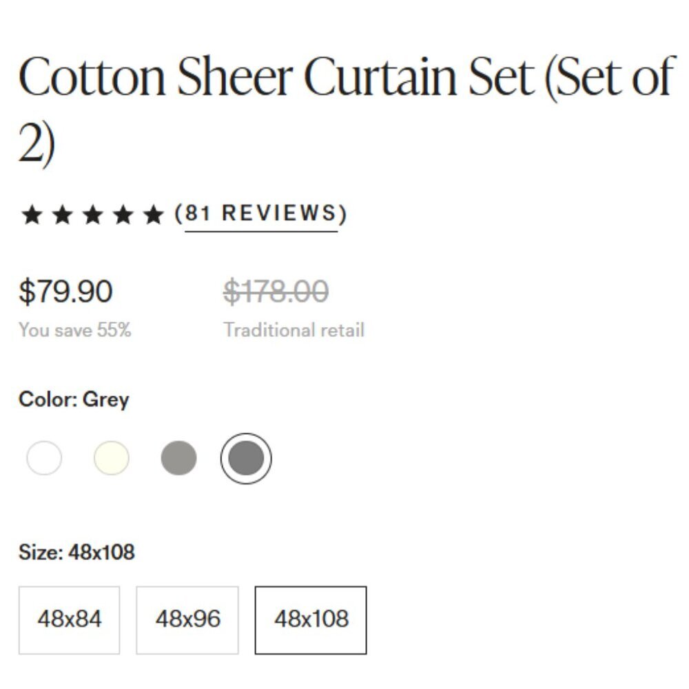 NWOT QUINCE 48x108 Cotton Sheer Curtain Set (Set of 2) Grey 5⭐Customer Reviews - Picture 4 of 9